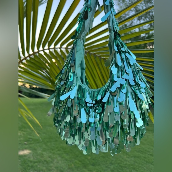 COPY - Teal Sequin and Beaded Bag, Cha-Cha Hobo Shoulder Bag, Handsewn NWT - Picture 5 of 7